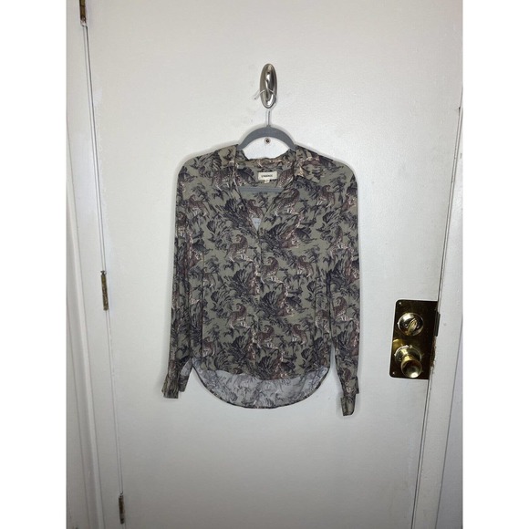 L'AGENCE Womens Top Size Small Olive Animal Print Viscose Blouse Button Up - Picture 3 of 9